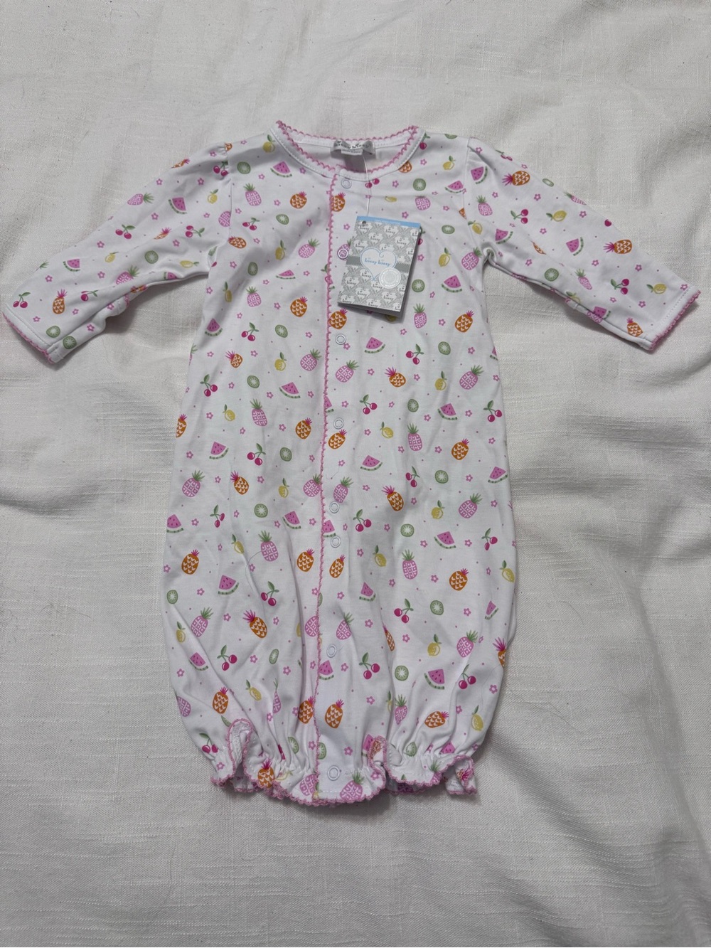 Kissy Kissy White Fruit-Print Sleep Gown with Pink Trim